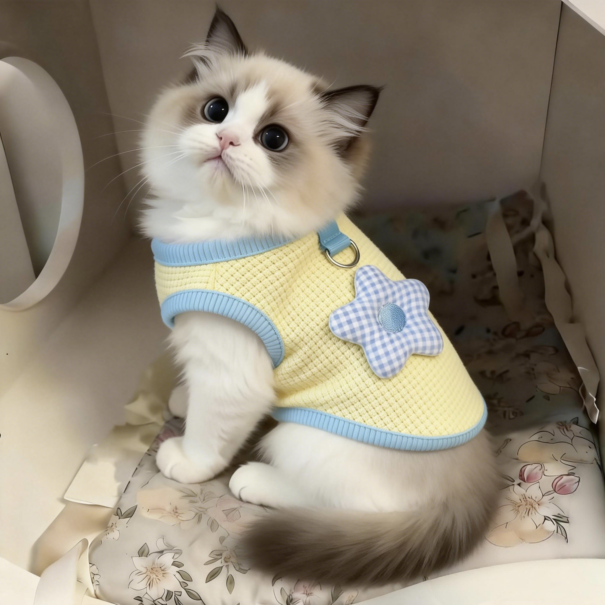 猫咪衣服薄款可爱黄色小花背心防掉毛布偶小型犬宠物防晒衫春夏季