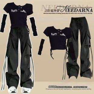 学院风减龄POLO衫 2025超火夏一整套多巴胺又酷又飒套装 辣妹工装 裤