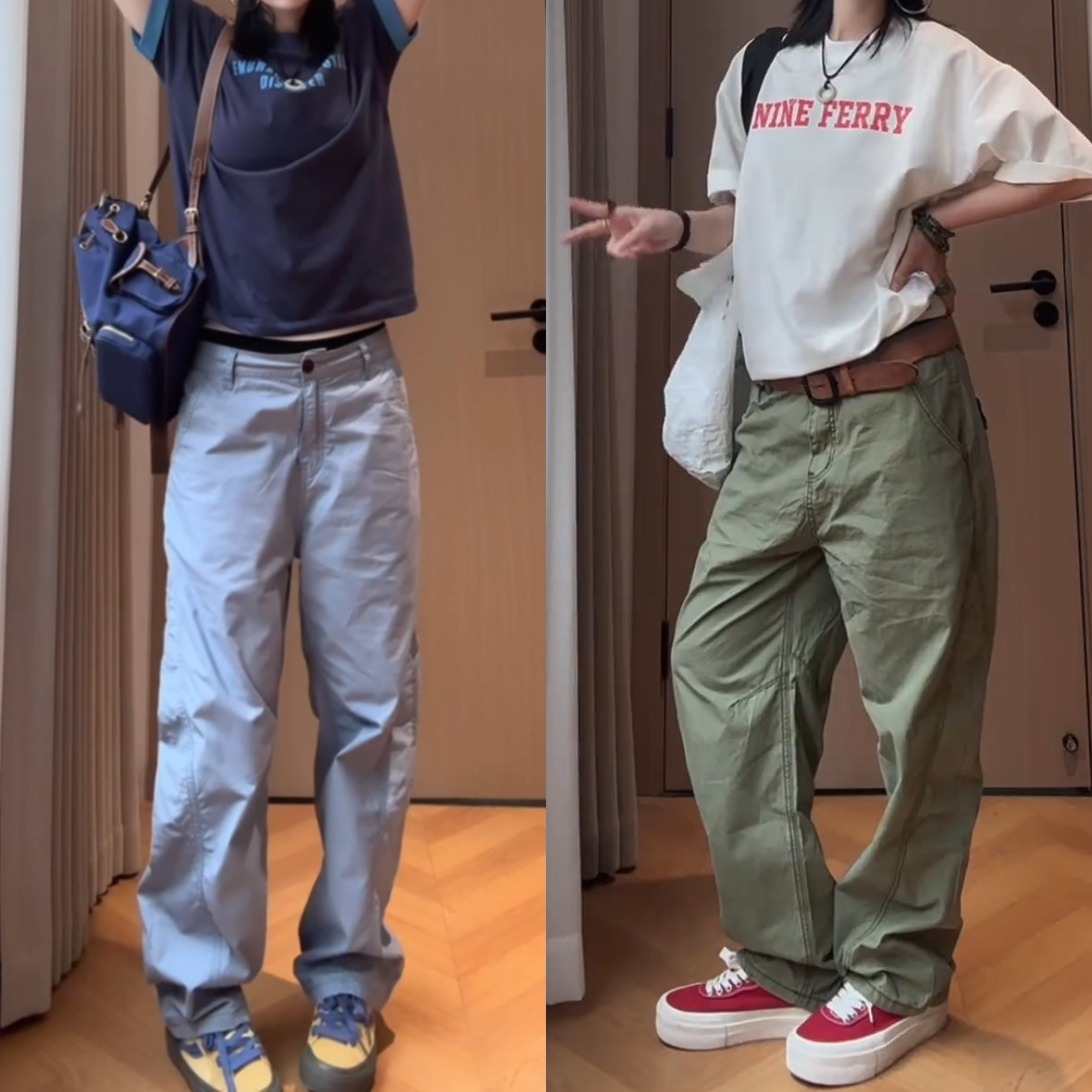 翻盖口袋宽松高级男小弯刀工装裤