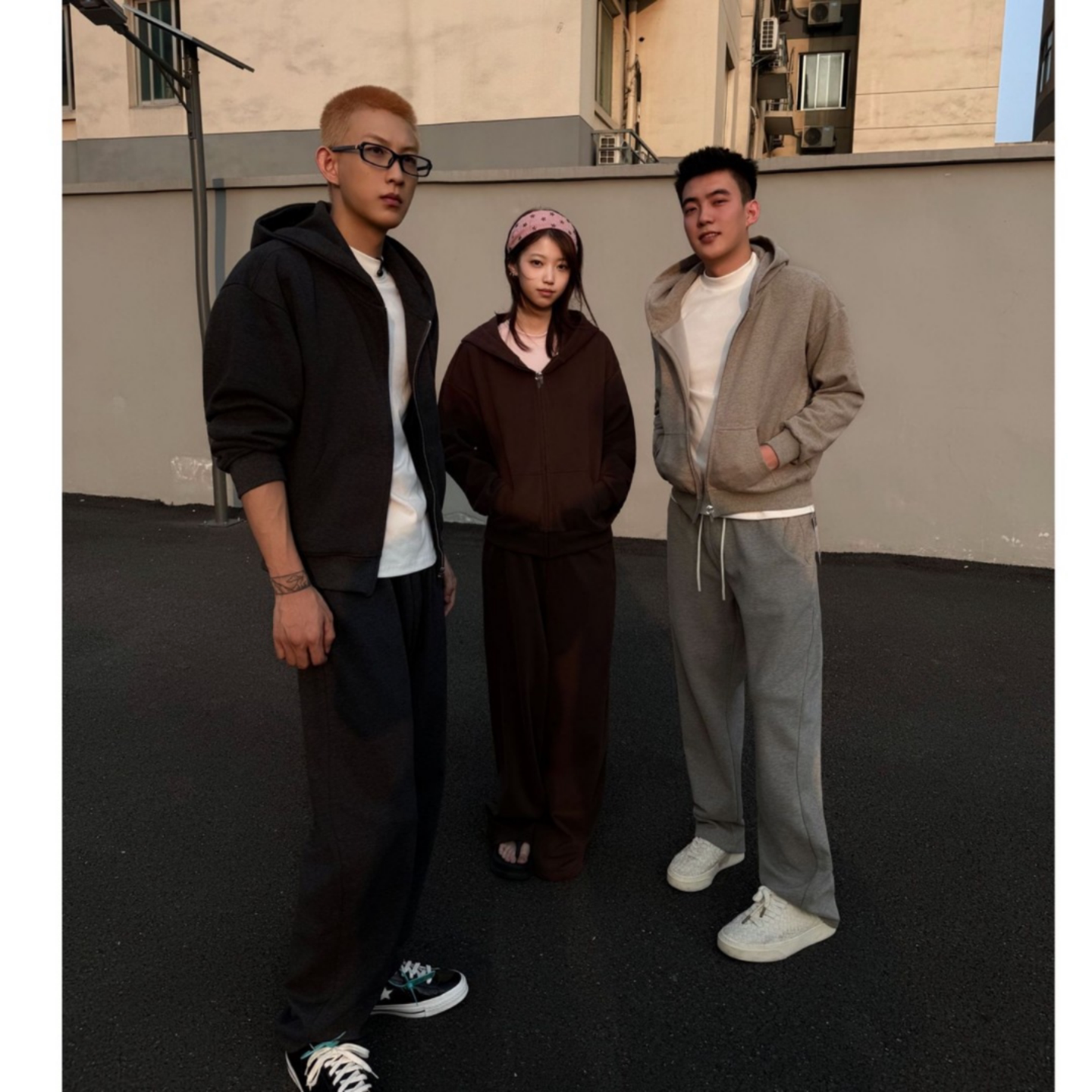 卫裤外套男开衫重磅休闲长裤套装