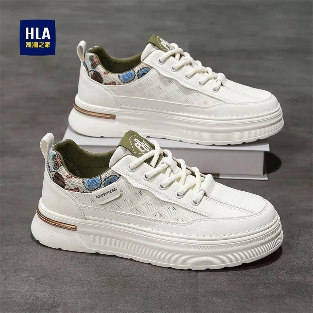 海澜之家男鞋2026新款春季厚底休闲板鞋透气潮流百搭真皮小白鞋男