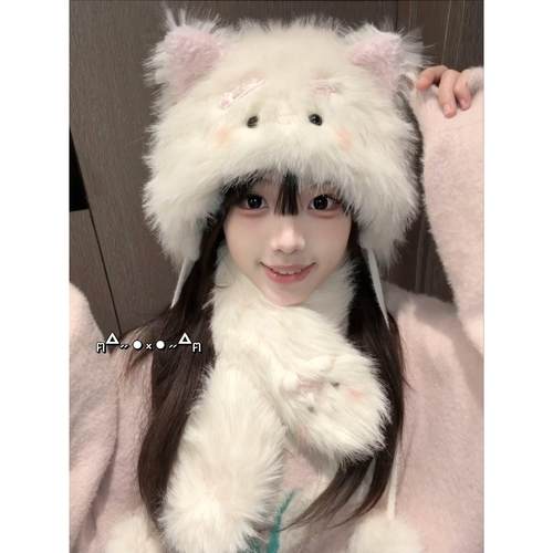 联名款小猫咪女秋冬耳朵帽子围巾