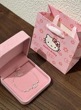 生日礼物Kitty猫纯银皓石手链