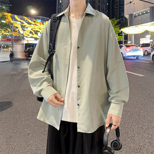 秋季新款多色可选桃皮绒纯色衬衫休闲衬衣男