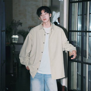 春秋季新款衬衫男女同款多色可选桃皮绒休闲百搭排扣翻领衬衣