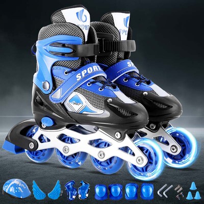 宝狮莱儿童单闪可调轮滑鞋含护具