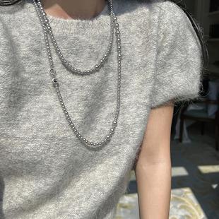 贝壳扣项链女 多种戴法设计感真多麻色银灰珍珠毛衣链长款