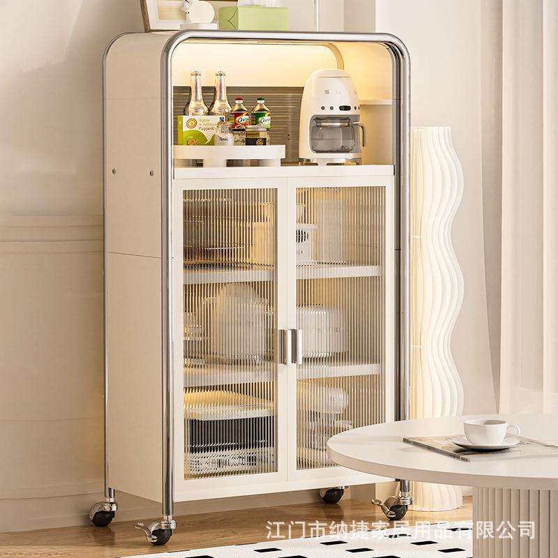 奶油风厨房置物架多层碗橱柜家用落地餐边柜多功能收纳柜子储物柜