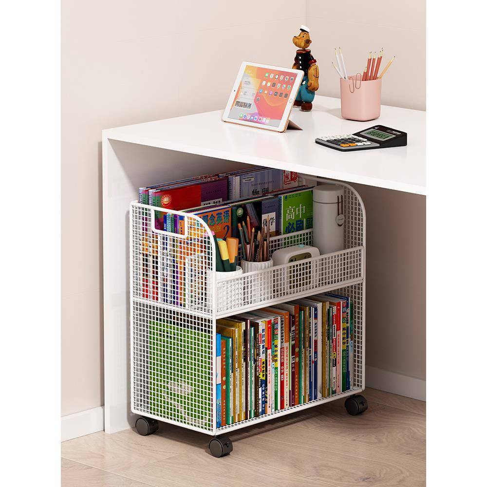 桌下置物架桌面书本收纳架简易儿童书架宝宝绘本架可移动带轮书柜