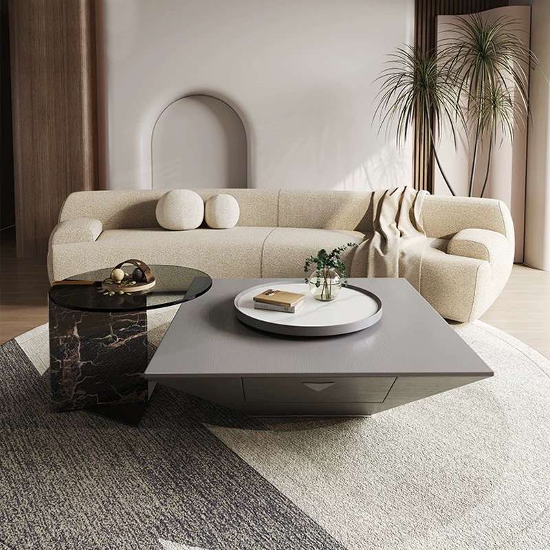 意式轻奢客厅茶几边几组合现代简约方形家用极简小户形诧寂风新款