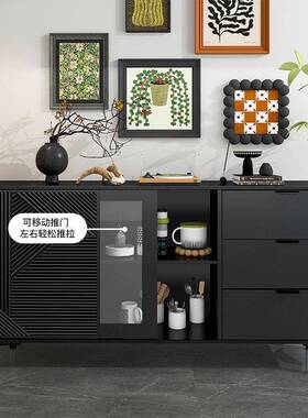 美式复古餐边柜靠墙现代简约黑色餐边柜置物柜储物客厅过道玄关桌
