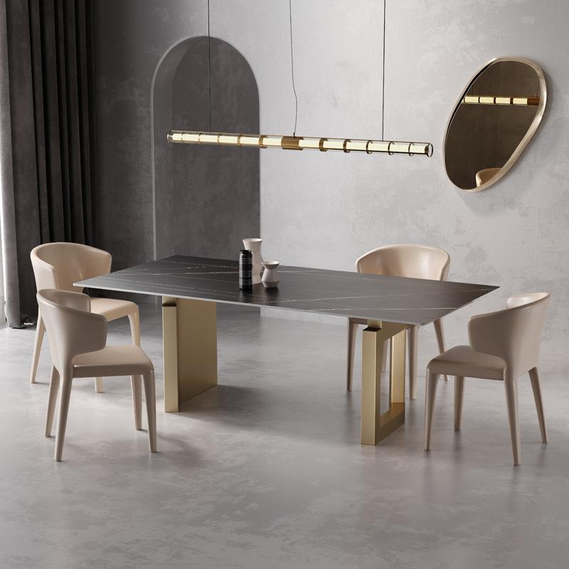 意大利轻奢不锈钢岩板餐桌现代简约小户型长方形家用高端别墅饭桌