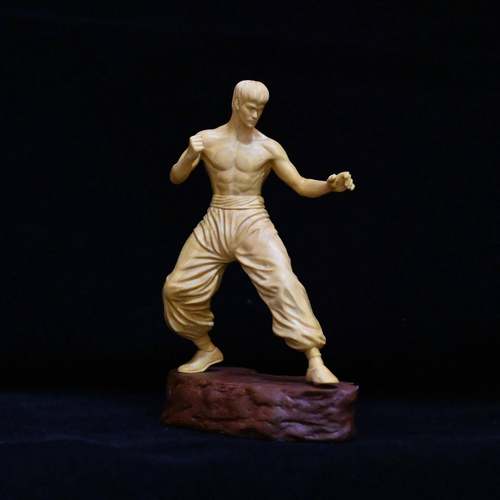 小叶黄杨武术人物实木工艺品手把件木雕家居车载装饰李小龙摆件