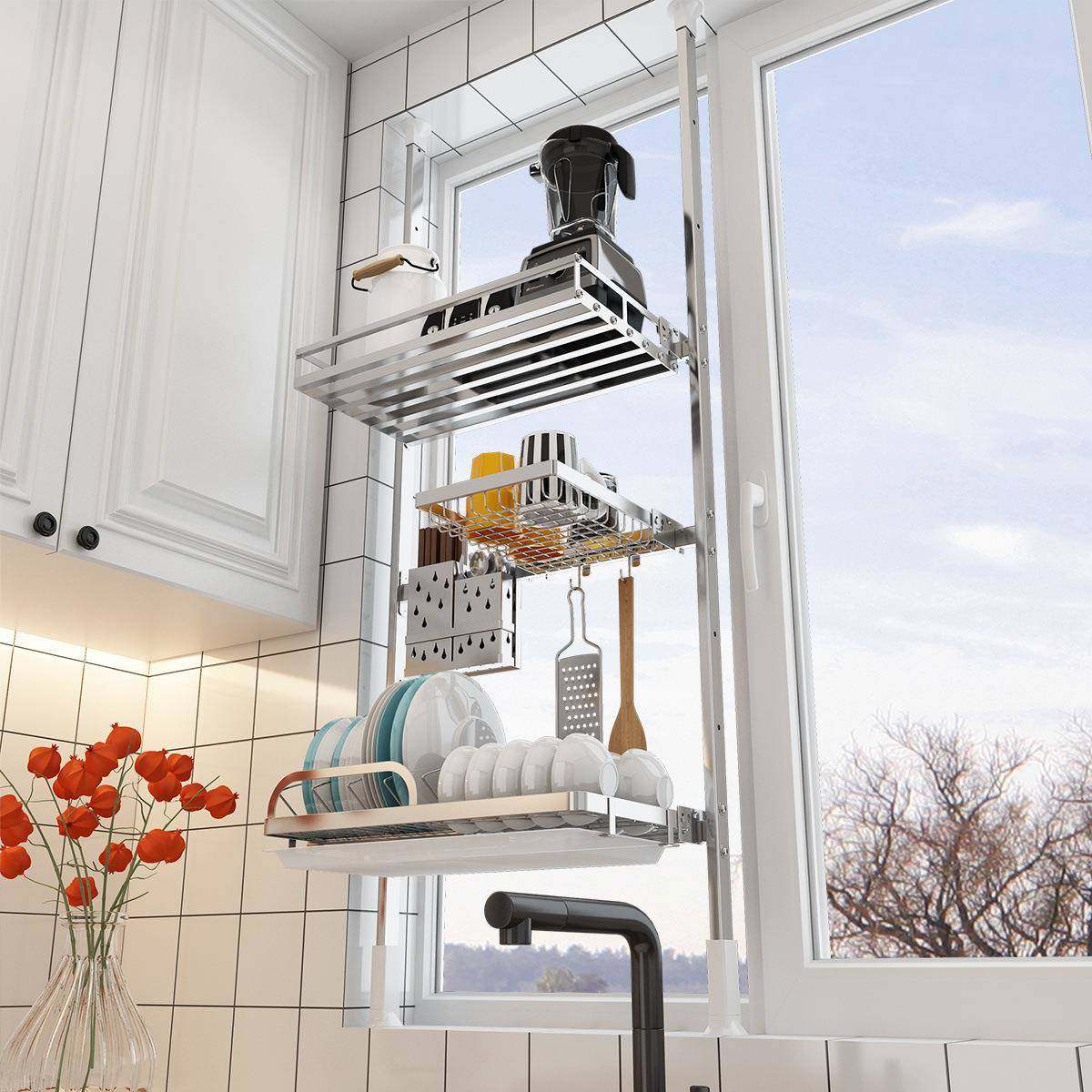 厨房置物架免打孔顶天立地伸缩窗台挂架收纳架沥水晾碗架放锅架子,家装灯饰光源,其它灯具灯饰,淘宝优惠券,粉丝福利购,淘宝优惠卷