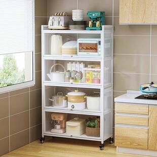 厨房落地多层防尘置物架带柜门调料烤箱微波炉层架客厅储物收纳柜