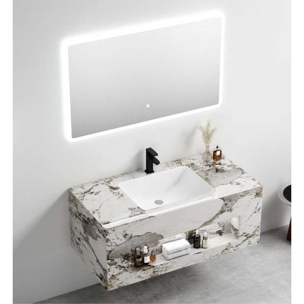 现代简约实木岩板一体盆浴室柜组合卫生间洗漱台洗手台洗脸池双层