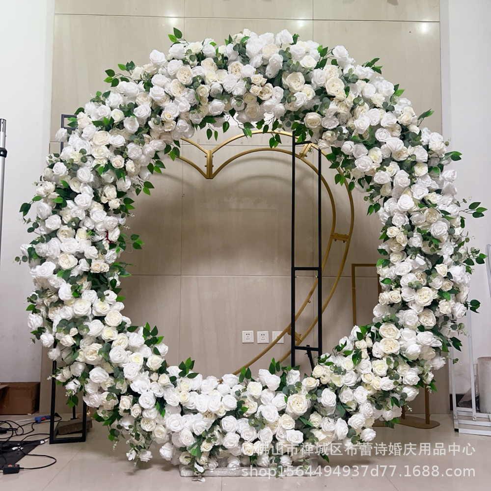 外贸婚庆装饰2米圆环仿真花艺拱门婚礼绿植玫瑰圆形拱门