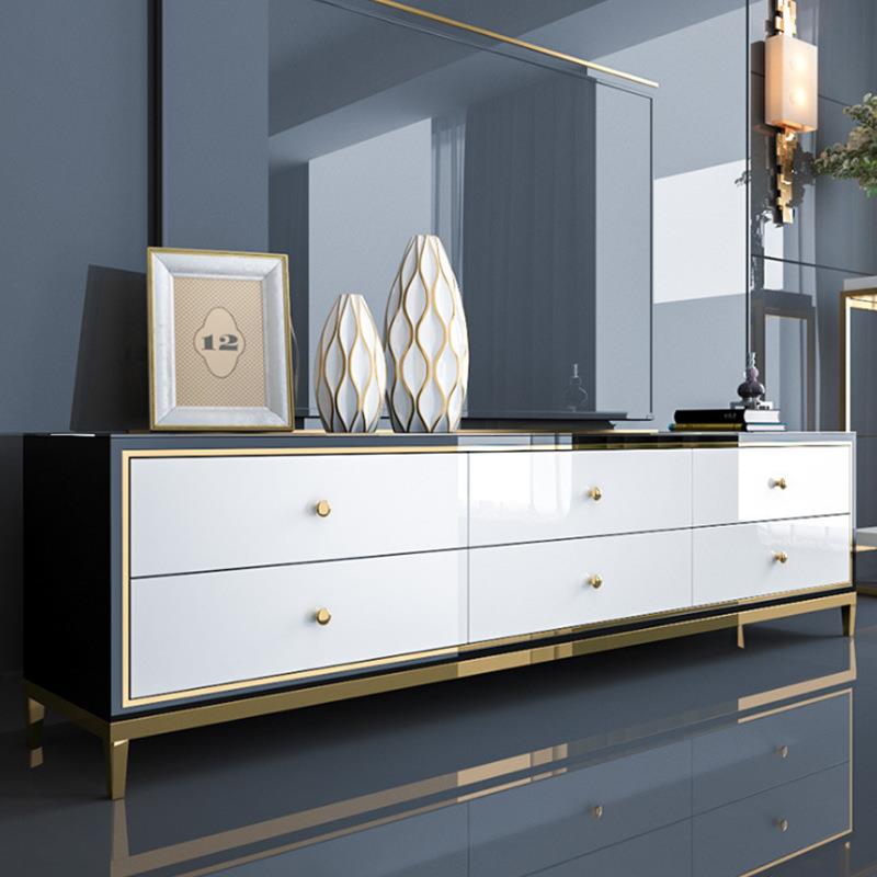 后现代轻奢客厅镀金茶几电视柜组合北欧简约不锈钢地柜样板房家具