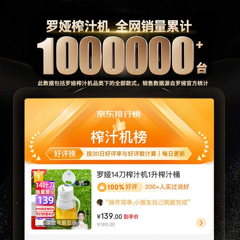 罗娅便携式榨汁机小型家用榨果汁机无线充电动水果榨汁杯吨吨橙汁