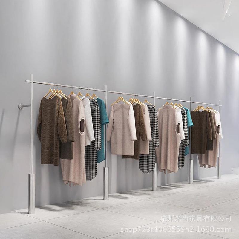 不锈钢拉丝银色网红上墙挂衣架服装店专用展示架女装店男装陈列架