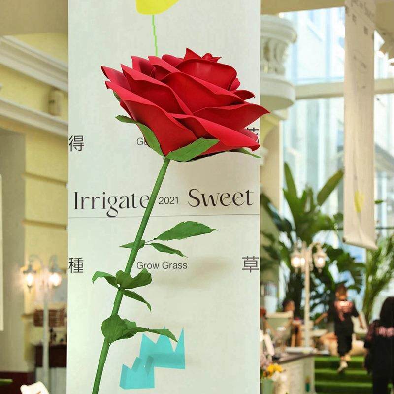 巨型仿真花纸花艺玫瑰花EVA一支商场橱窗摆件户外布景网红爆款