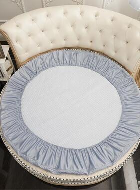 I9EK春夏水洗真丝夹棉圆床床笠单件凉感圆形床单加厚床罩素色2m2.