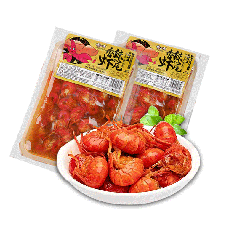 馋三疯香辣麻辣蒜蓉即食小龙虾尾