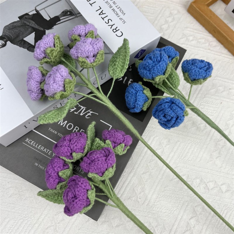 多头玫瑰花编织花束手工钩针仿真花毛线花朵成品情人节Z教师节礼