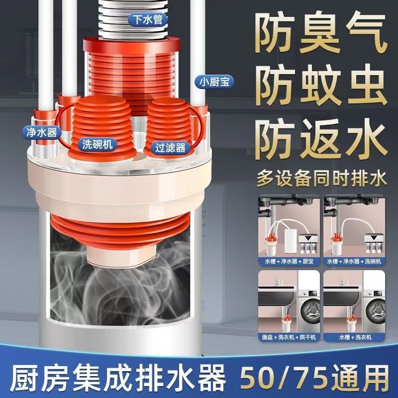 厨房下水六通排水管三通接头洗菜盆50多功能洗碗S机净水器集成2分