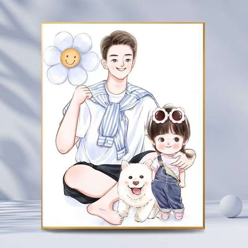 简约现代一家四口客厅装饰画卧室温馨全家福卡通人物挂画摆画图片