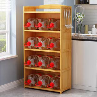 楠竹多功能背板置物架厨房储物架收纳架落地多功能微波炉架烤箱架