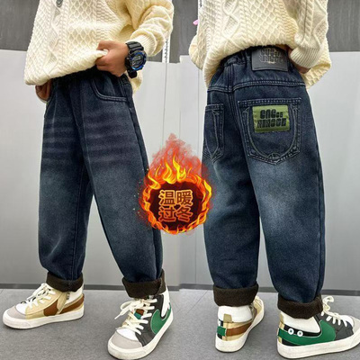 男童加绒裤子一体绒加厚新款