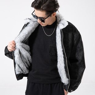 狼王座山雕冬季爆款加绒加厚棉衣男保暖高端重磅PU皮棉服男女外套