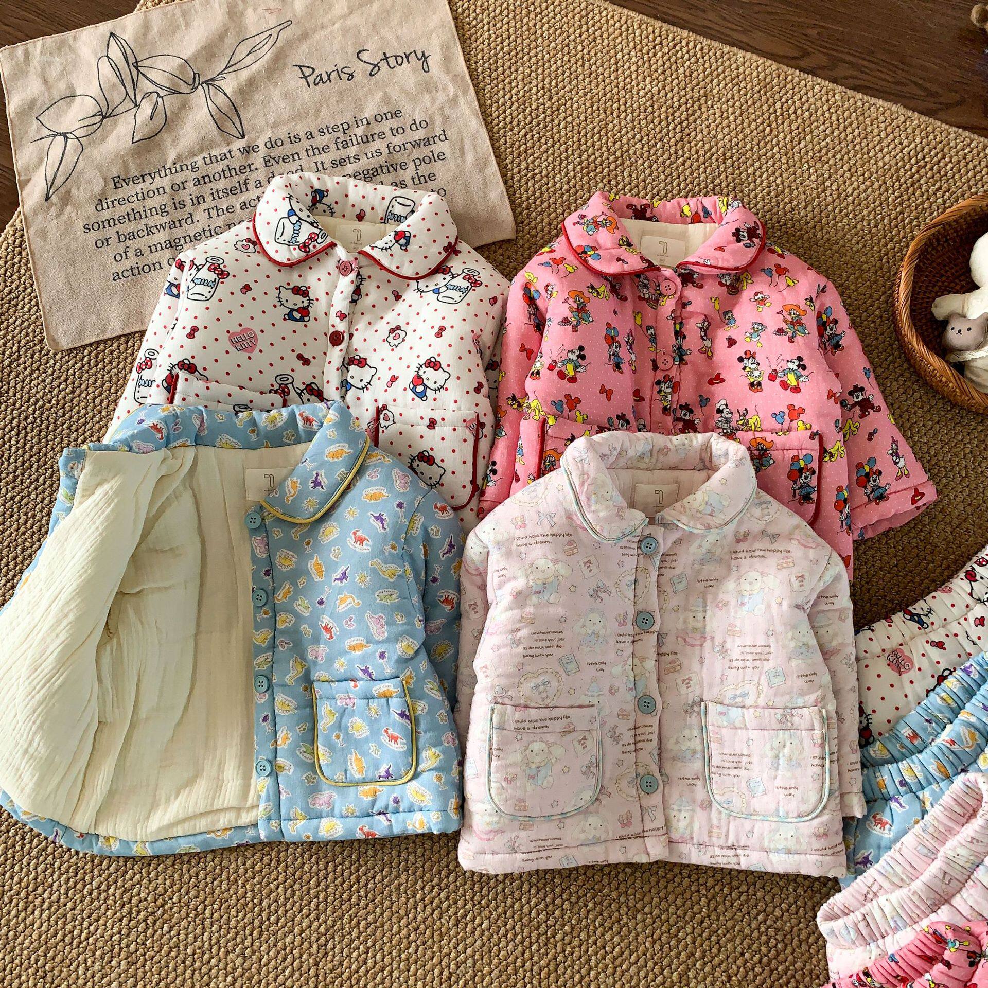 维木童装儿童夹棉睡衣冬装婴儿纯棉加厚女童家居服套装宝宝衣服