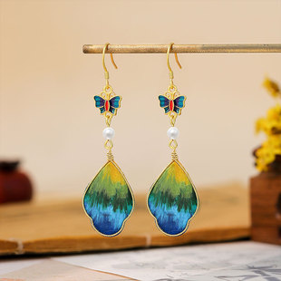 小红书热销掐丝蚕丝绒花饰耳环女非遗工艺手工汉服饰品古风首饰