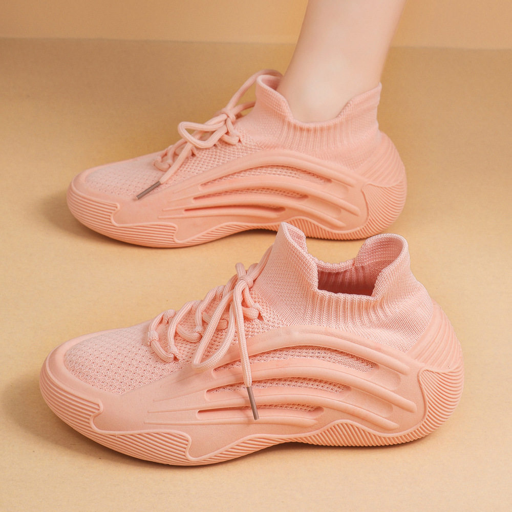 袜子鞋女秋季新款欧美小众厚底飞织运动休闲鞋软底透气健身跑步鞋