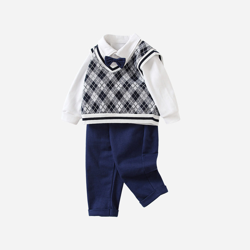 学院风男童马甲套装春秋复古绅士领结格子色三件套儿童园服外出服,童装/婴儿装/亲子装,套装,淘宝优惠券,粉丝福利购,淘宝优惠卷
