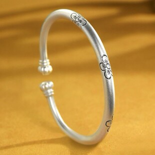 白铜梅花开口多福橘秋南瓜头素圈复古国潮民族风手镯女手环镯子款