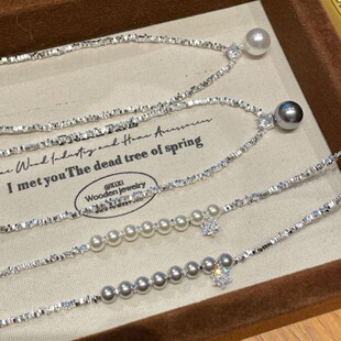 碎银子灰色珍珠手链女轻奢小众高级感设计手饰碎银几两珍珠项链