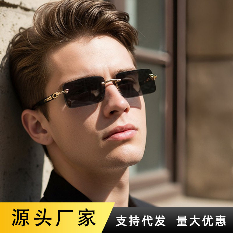 时尚太阳镜男士无框原木头腿弹弓墨镜男潮木质光学镜架图片