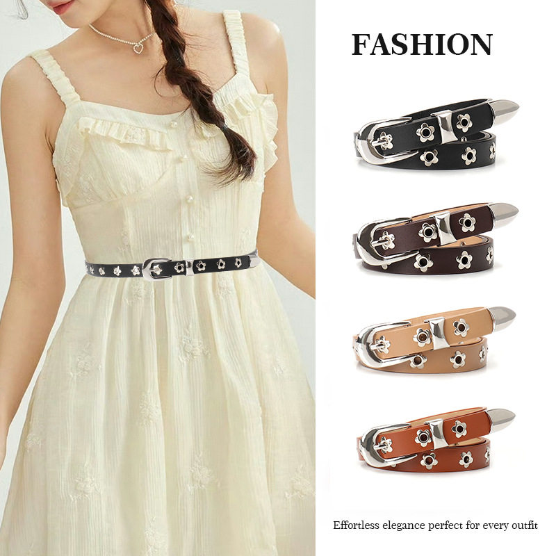 铆钉花朵气眼欧美PU皮女士腰带配短裙短裤小众设高级感皮带黑色潮,服饰配件/皮带/帽子/围巾,腰带/皮带/腰链,淘宝优惠券,粉丝福利购,淘宝优惠卷