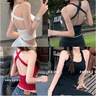 纯欲风辣妹吊带背心设计感方领别致露背带胸垫无袖 2025新款 上衣女