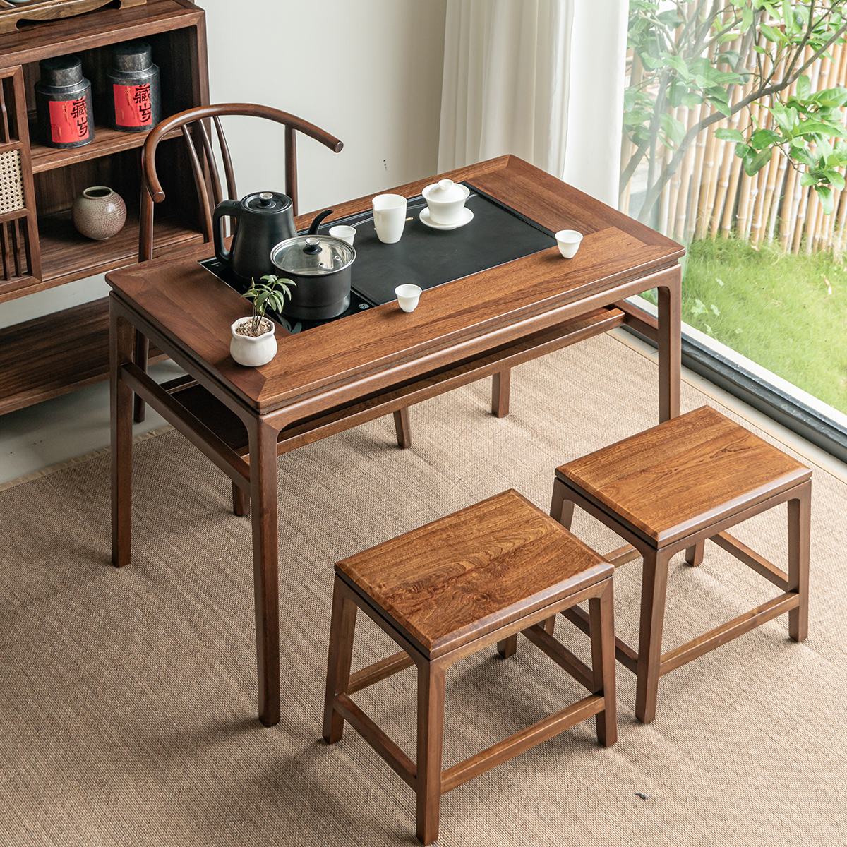 小户型阳台实木茶桌整套新中式