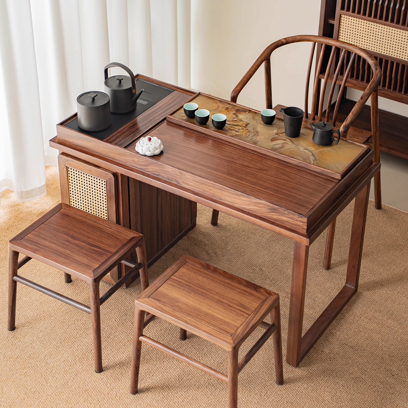 高端收纳泡茶桌岩板阳台收纳茶桌