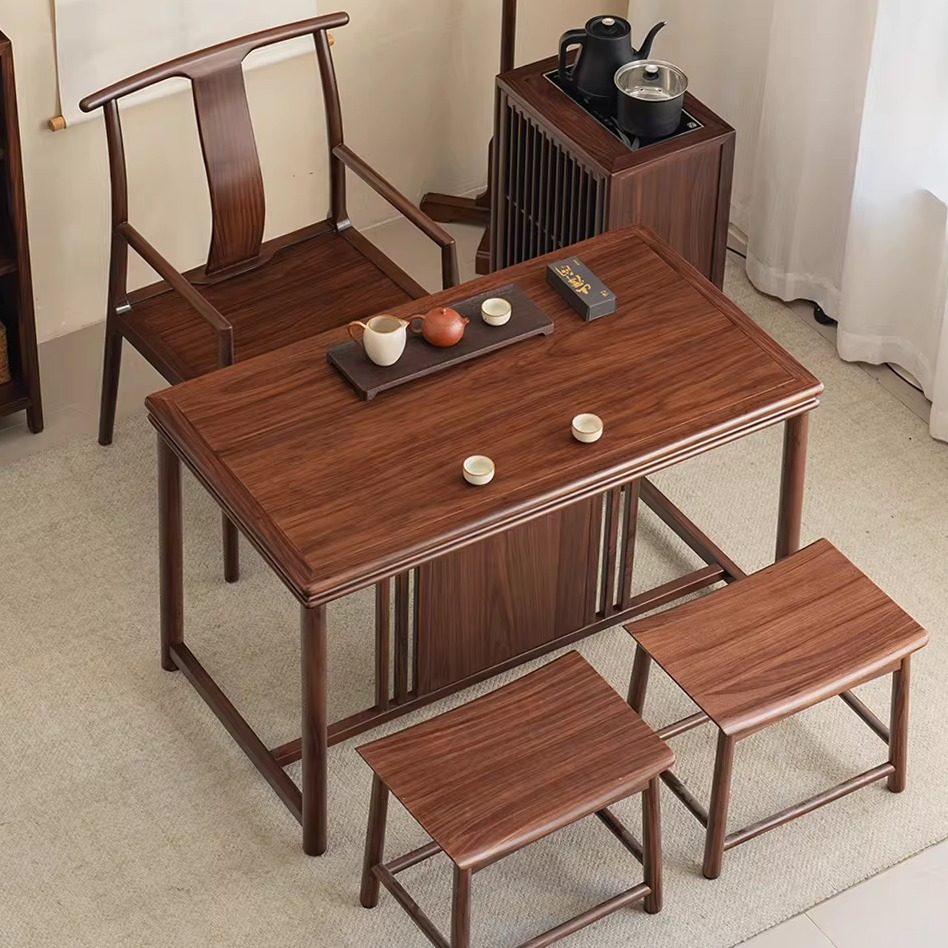 新中式乌金木实木茶桌禅意高端