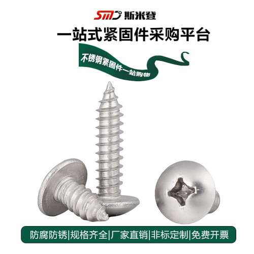 。201不锈钢大扁头十字自攻螺丝钉半蘑菇头伞头圆头大木螺丝M3M4M