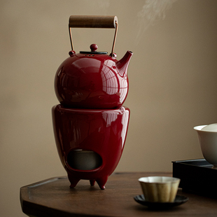 粗陶手工电陶炉泡茶壶 家用功夫煮茶赭红提梁壶小风炉围炉煮茶日式