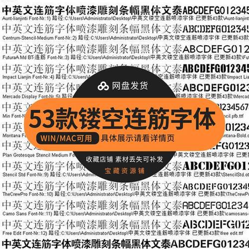 镂空连筋字体包中英文连襟字库网印隶书行楷喷漆雕刻条幅黑体文泰
