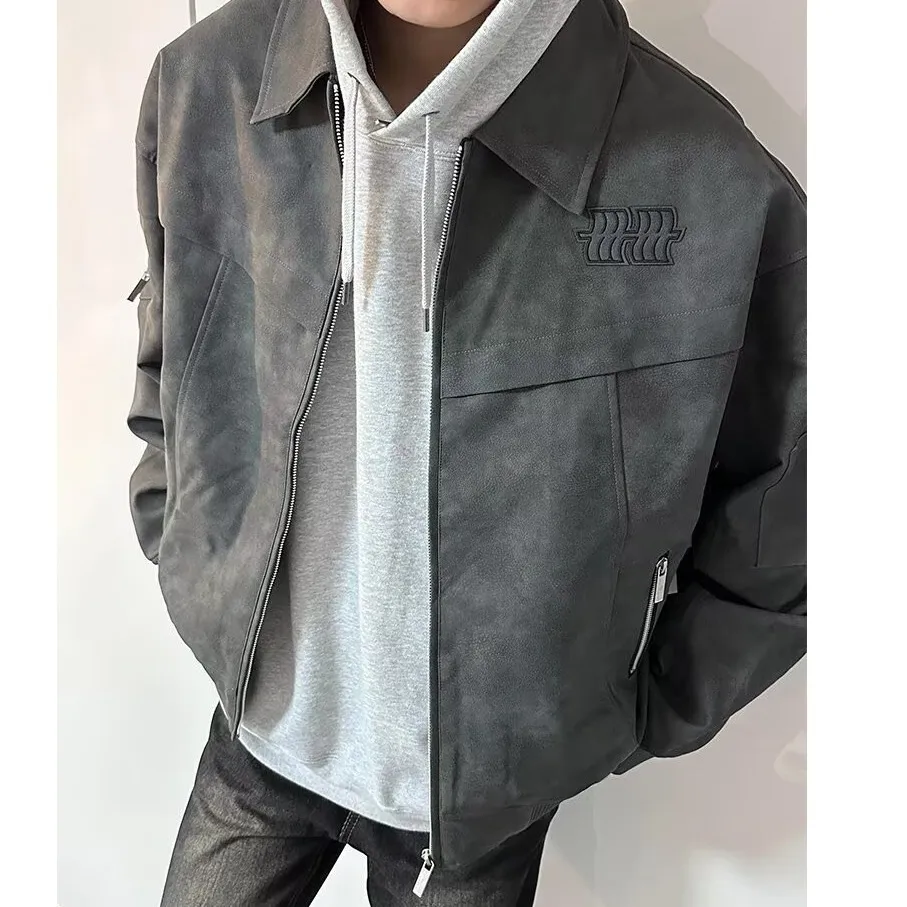 美式复古cleanfit翻领皮衣外套男秋冬款高级感潮牌短款飞行员夹克