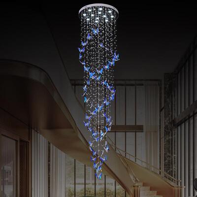 墅艺术水晶吊灯轻楼梯吊灯水晶蝶灯LED别灯中空蝴灯具20042奢厂家
